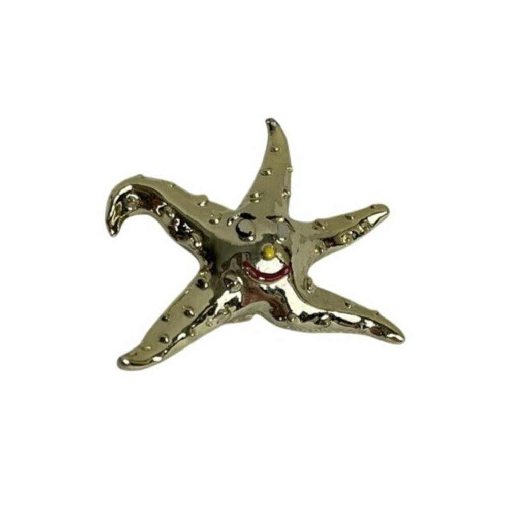Gerrys Vintage Happy Starfish Brooch Pin Ocean Gold Tone Coastal Nautical